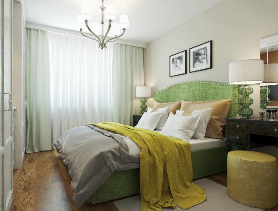 Бежево зеленая спальня