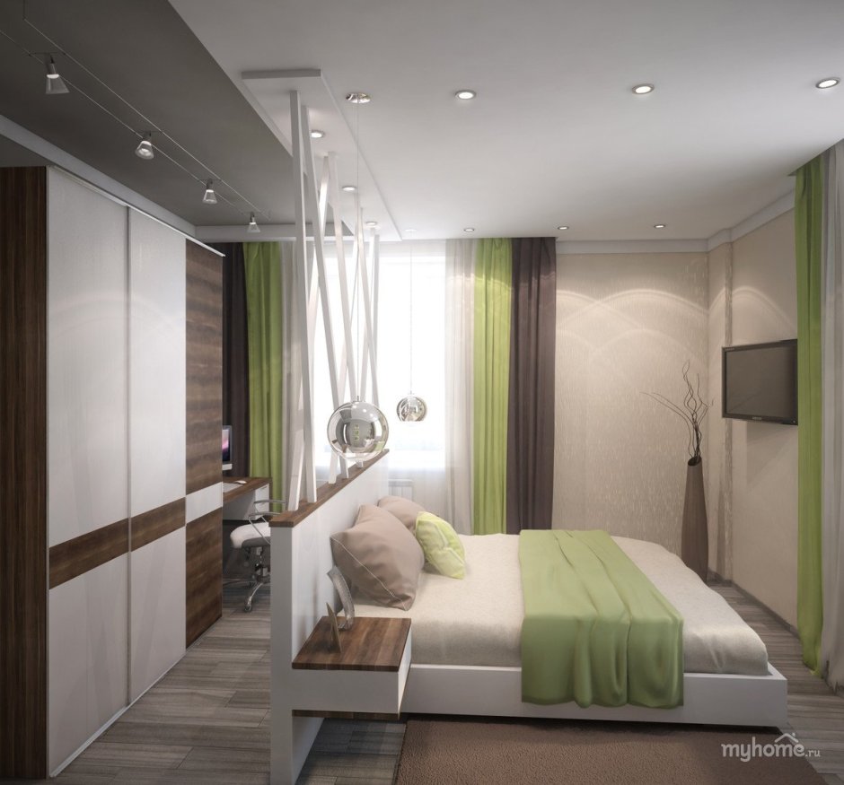 Серо зеленая спальня