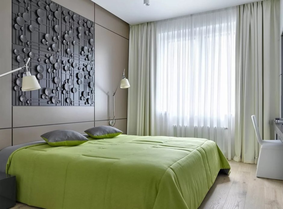 Спальня в серо зеленых тонах