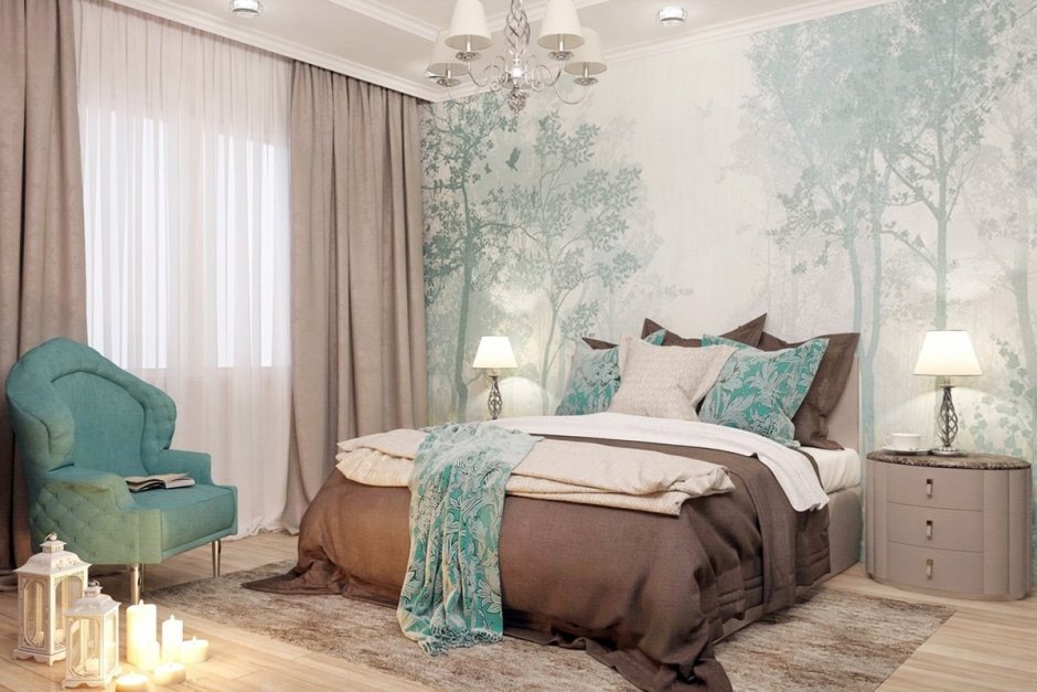 Салатовые фотообои в спальню