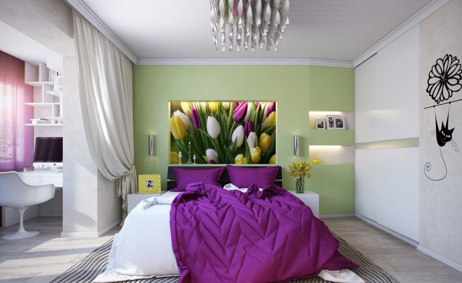 Красивая серая спальня