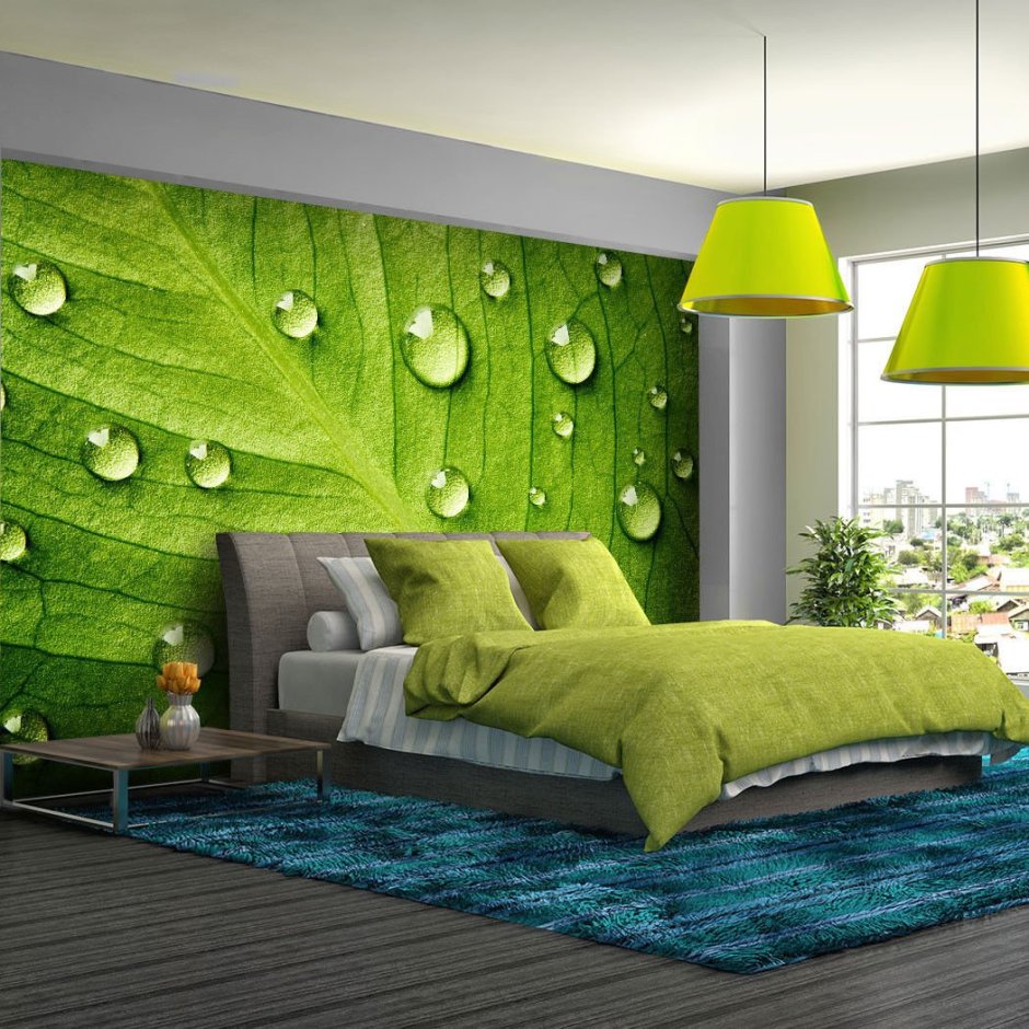 Спальня в бело зеленых тонах