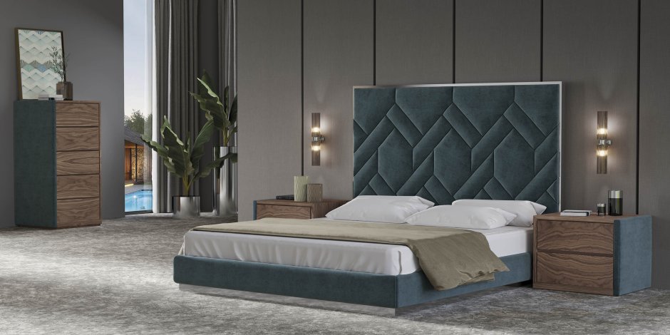 Кровать с геометрическим изголовьем