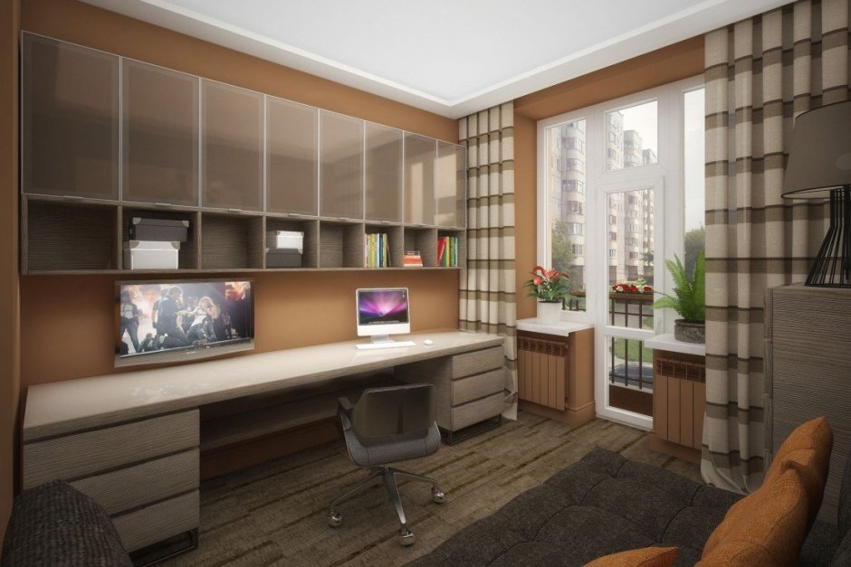 Гостиная с диваном и рабочим местом