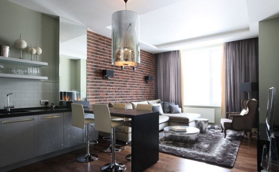 Кухня гостиная в кофейных тонах