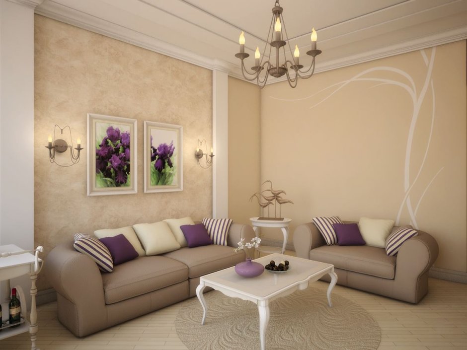 Декоративная штукатурка для зала в светлых тонах