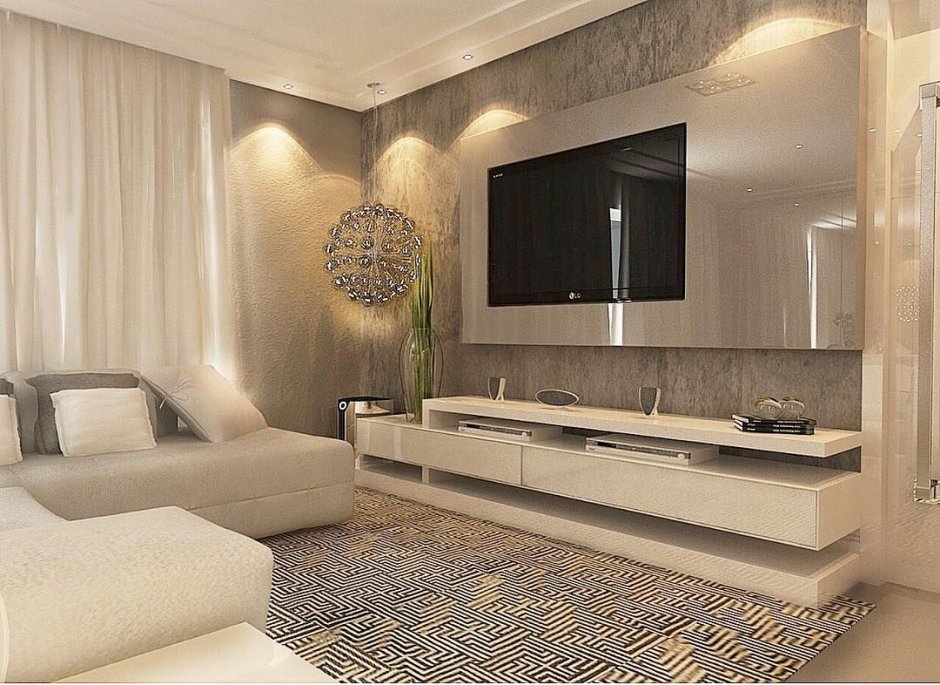 Зона под телевизор в гостиной в современном стиле