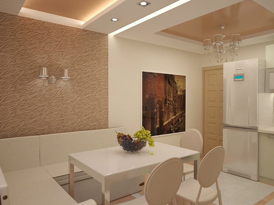 Бежевая декоративная штукатурка на кухне