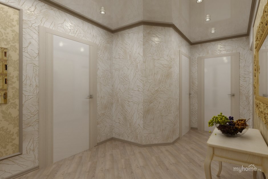 Обои под штукатурку в интерьере прихожей