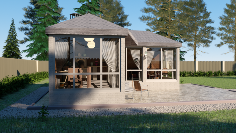 Одноэтажный дом из стекла