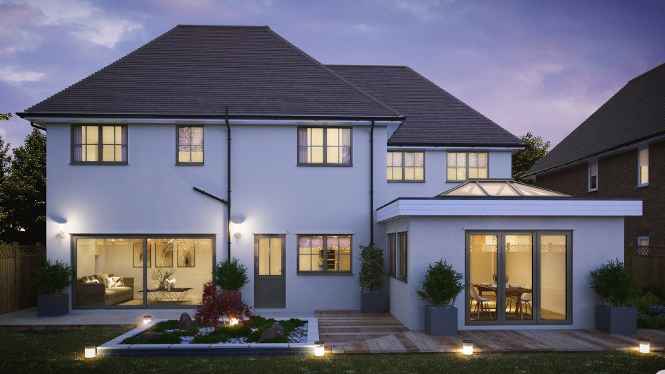 Частный дом с большими окнами