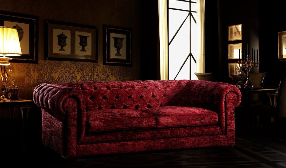 Диван Честер бордовый велюр