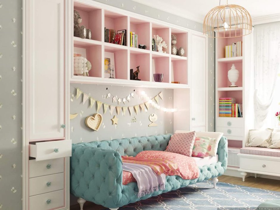 Комната в пастельных тонах для девушки