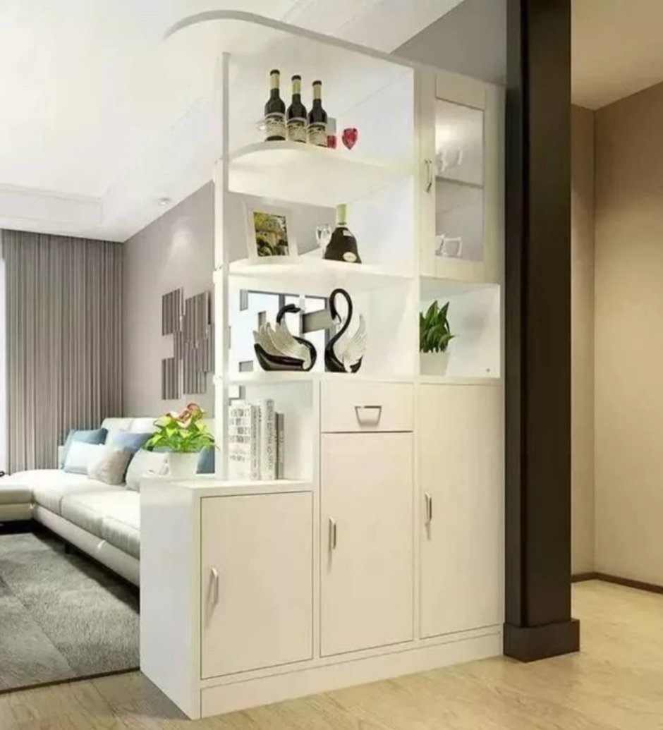 Спальня гостиная зонирование икеа стеллаж