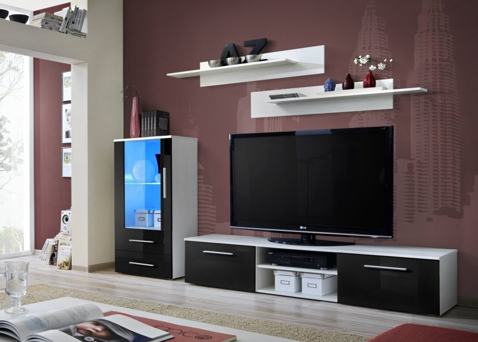 Стенка Домино черный глянец