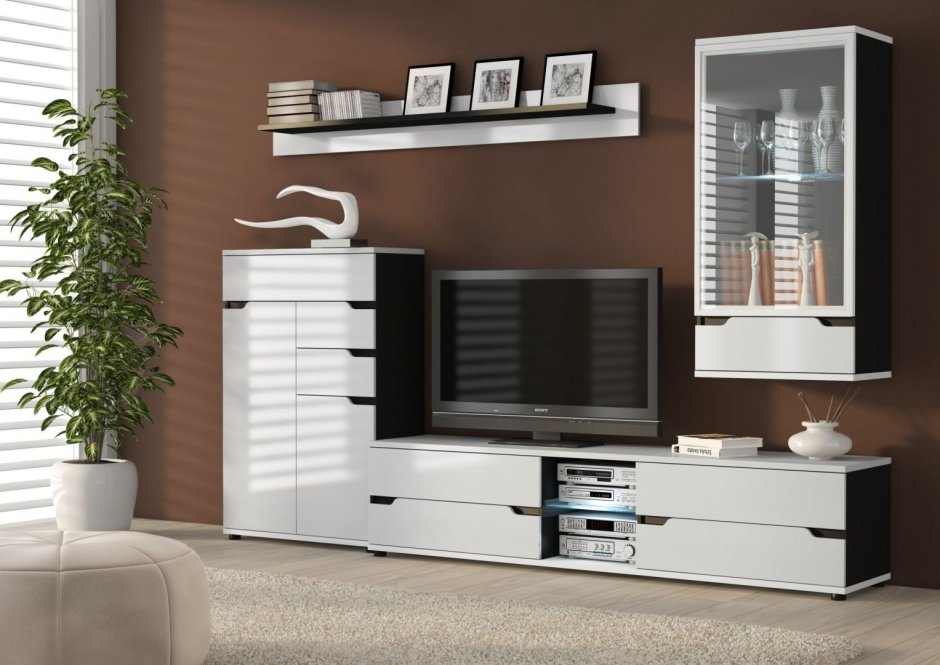 Гостиная Домино белый глянец Браво