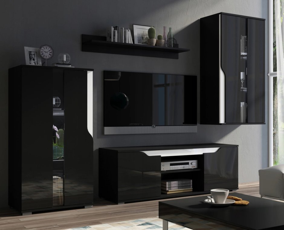 Гостиная Домино черный глянец Браво мебель