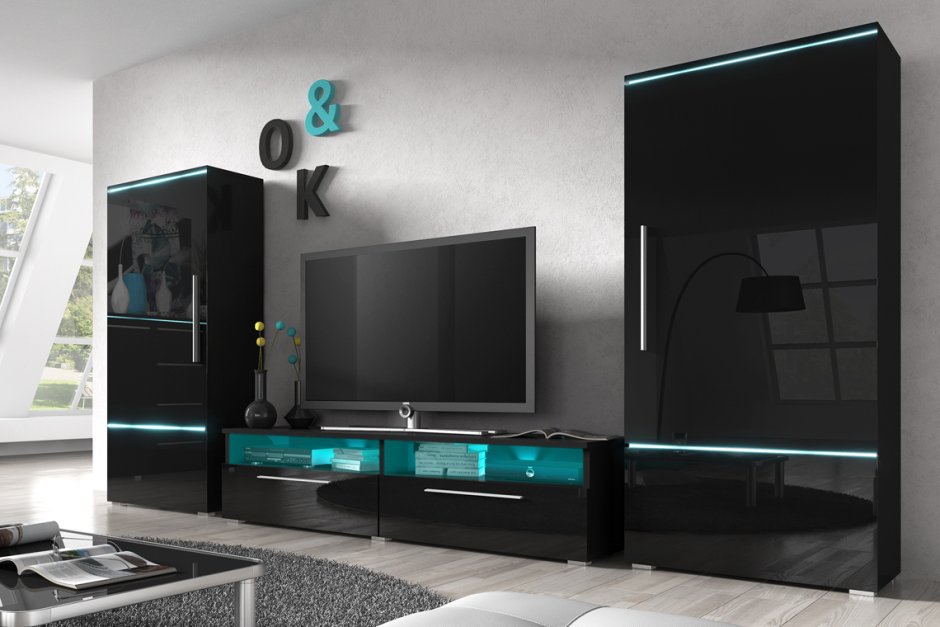 Гостиная Домино черный глянец Браво мебель