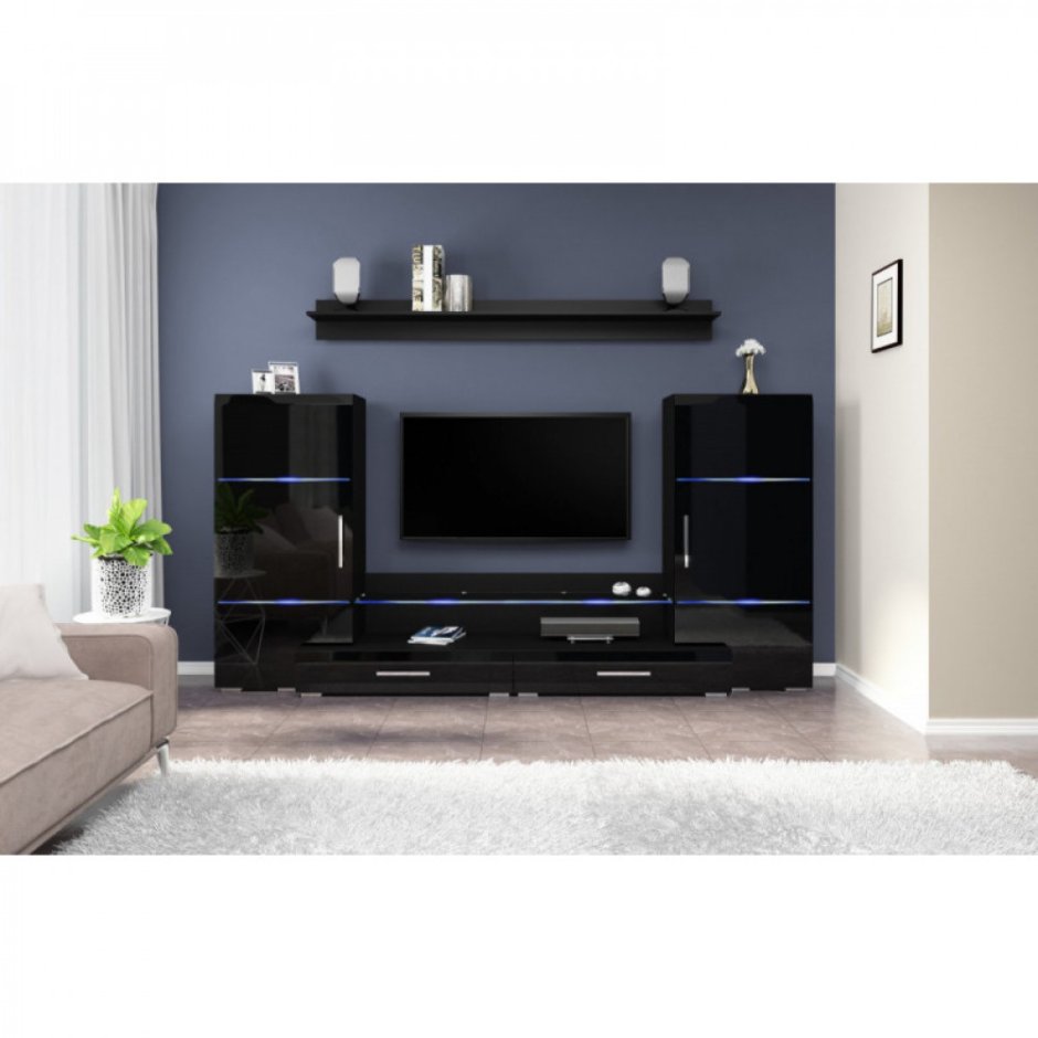 Гостиная Домино черный глянец Браво мебель