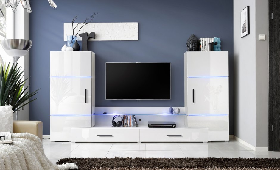 Гостиная Домино белый глянец Браво