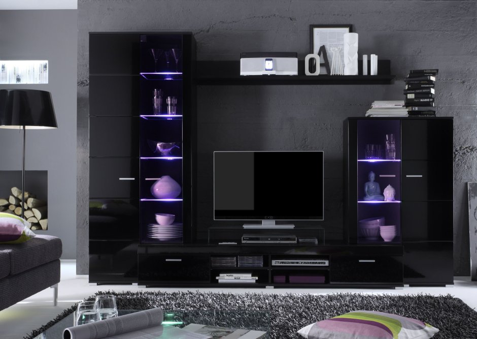 Гостиная Домино черный глянец Браво мебель