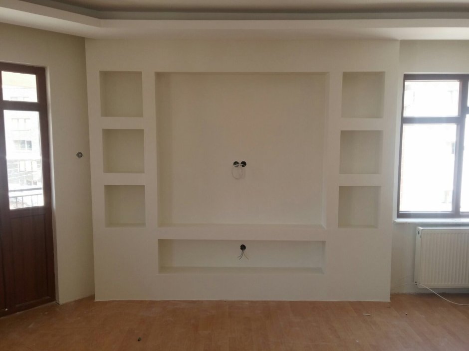 Стенка в гостиную с камином и телевизором