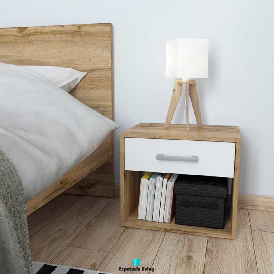 ХЕМНЭС тумба прикроватная, белая морилка46x35 см