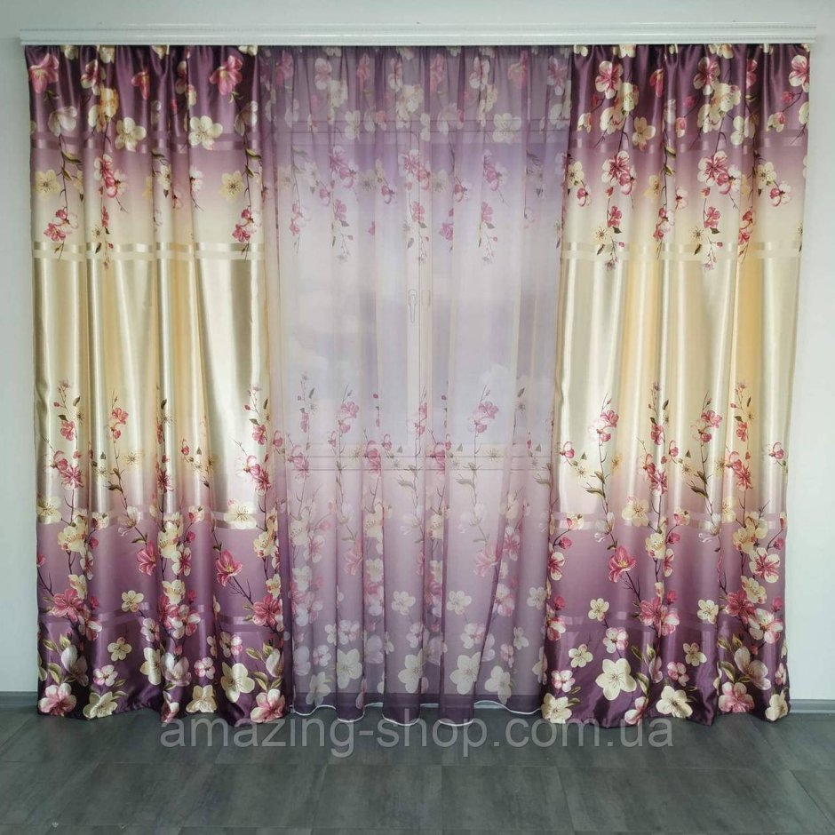 Шторы атлас с цветами
