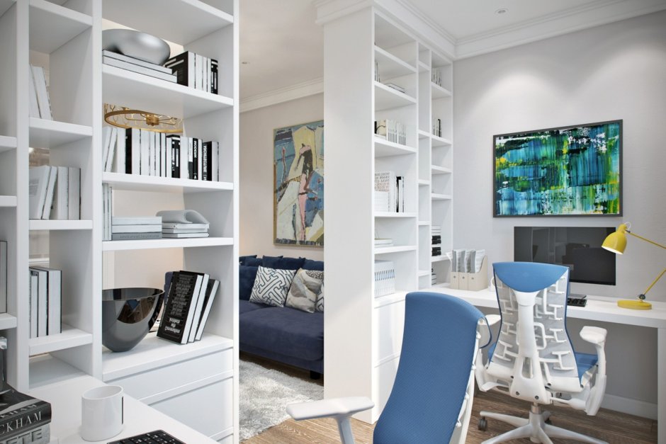 Зонирование рабочего места стеллажом