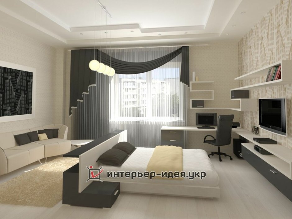 Гостиная спальня с компьютерным столом