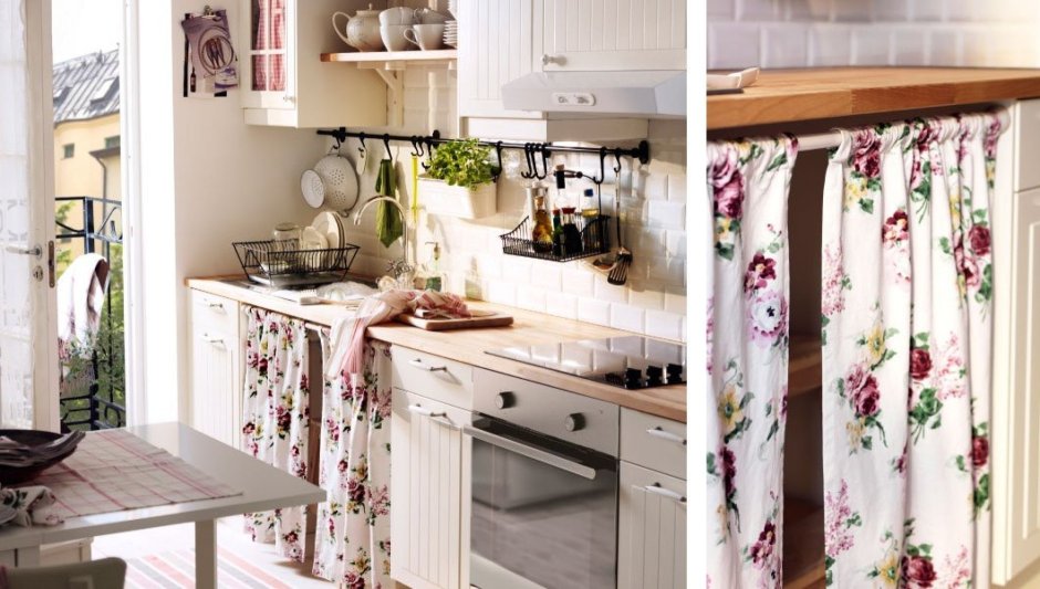 Кухонные шкафчики с занавесками