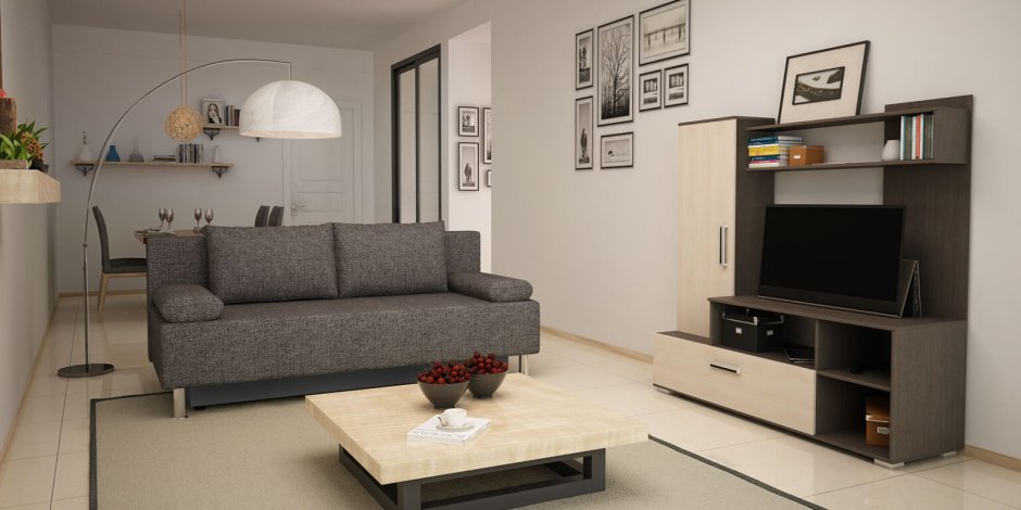 Диван из серой рогожки