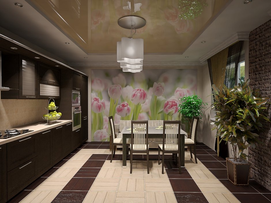 Комбинированные обои для кухни