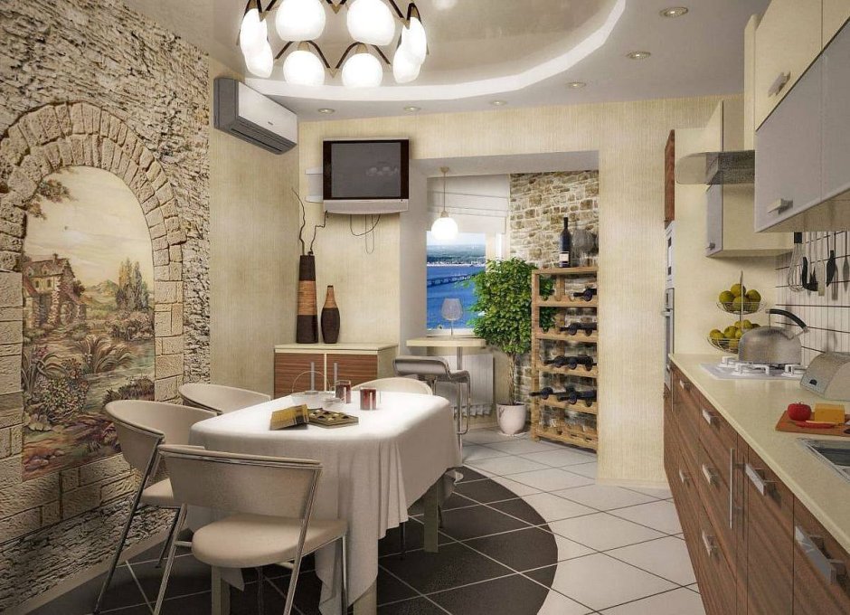 Обои для кухни гостиной в современном стиле