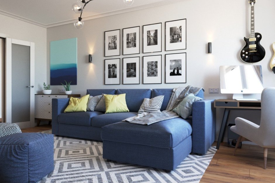 Сине серая мебель в интерьере