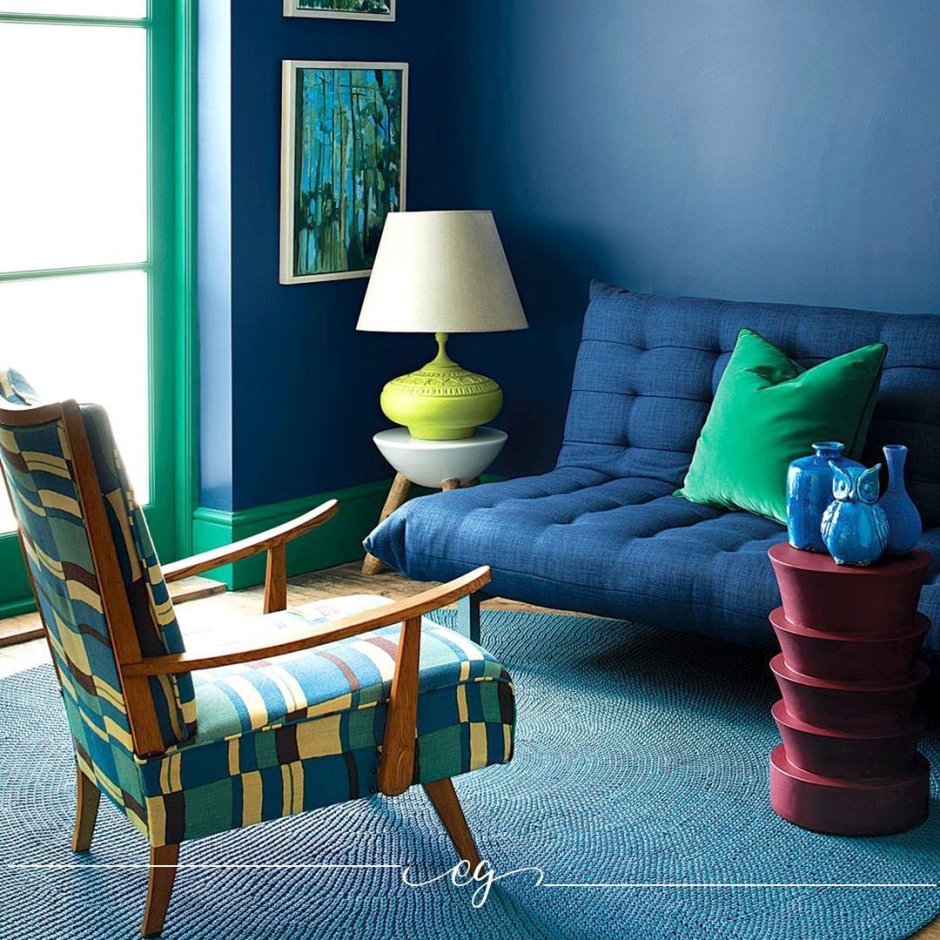 Синий и оливковый в интерьере