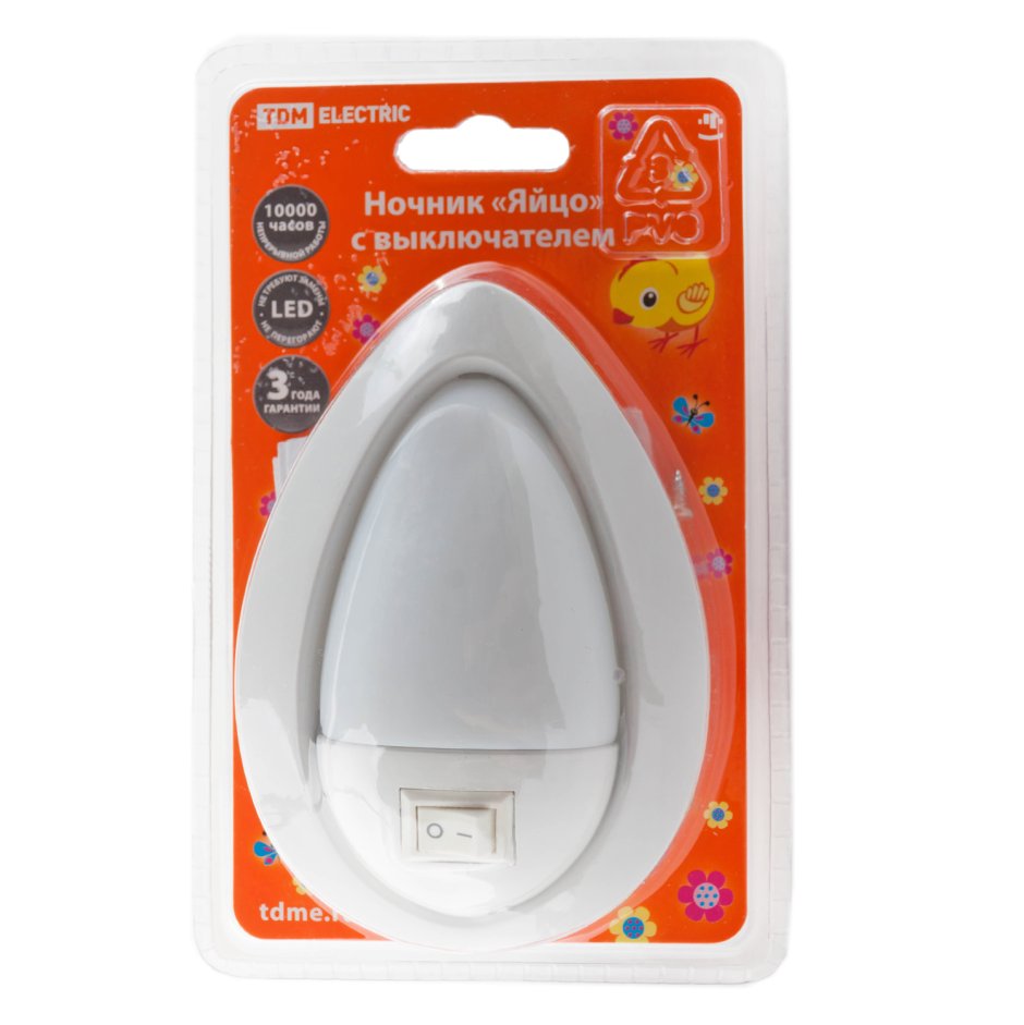 Ночник яйцо с выключателем белый 0.5 Вт 220 в TDM
