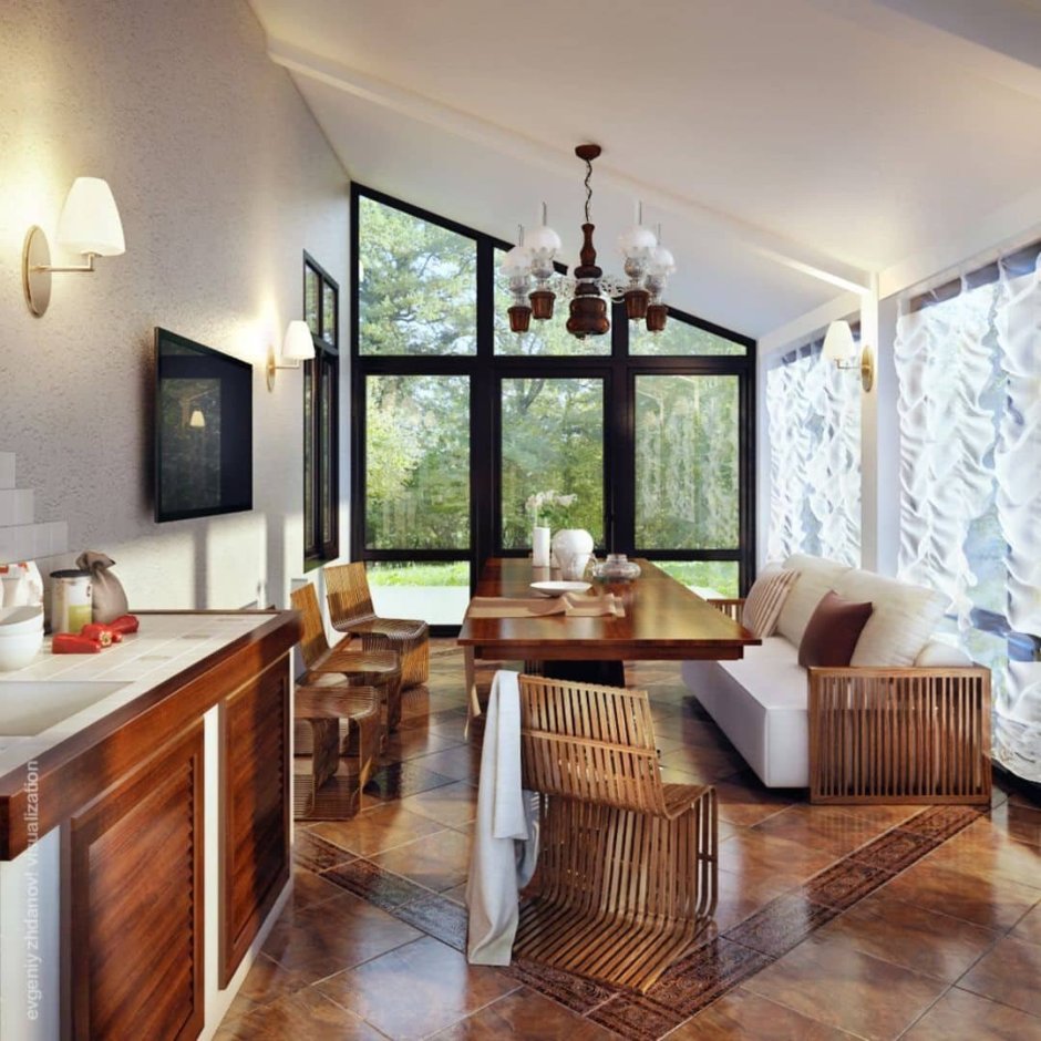 Кухня с выходом на терассуу