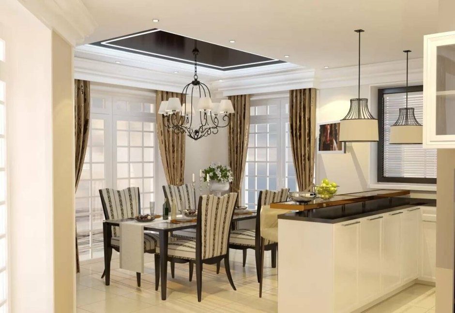 Кухня гостиная с выходом на террасу