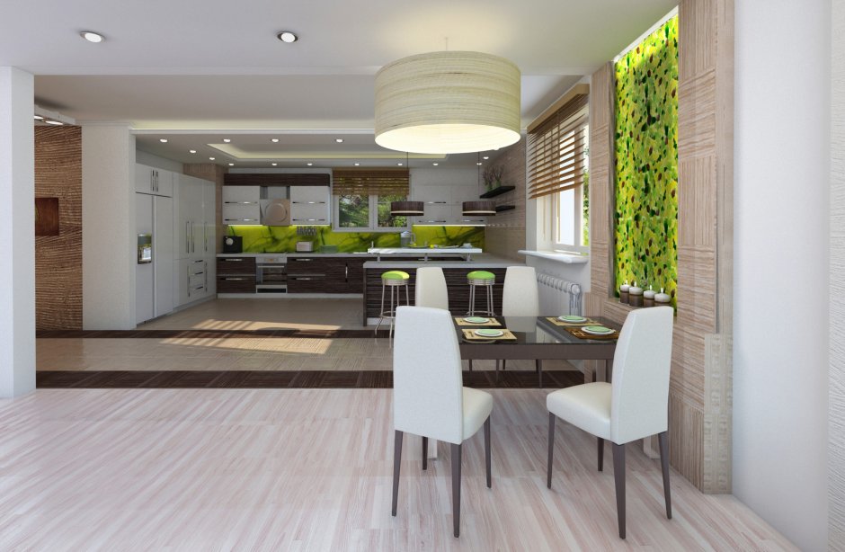 Кухня гостиная с выходом на террасу