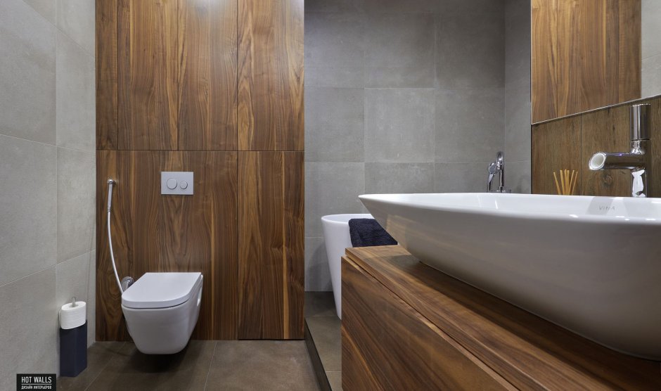 Серый ламинат на стену в ванную комнату