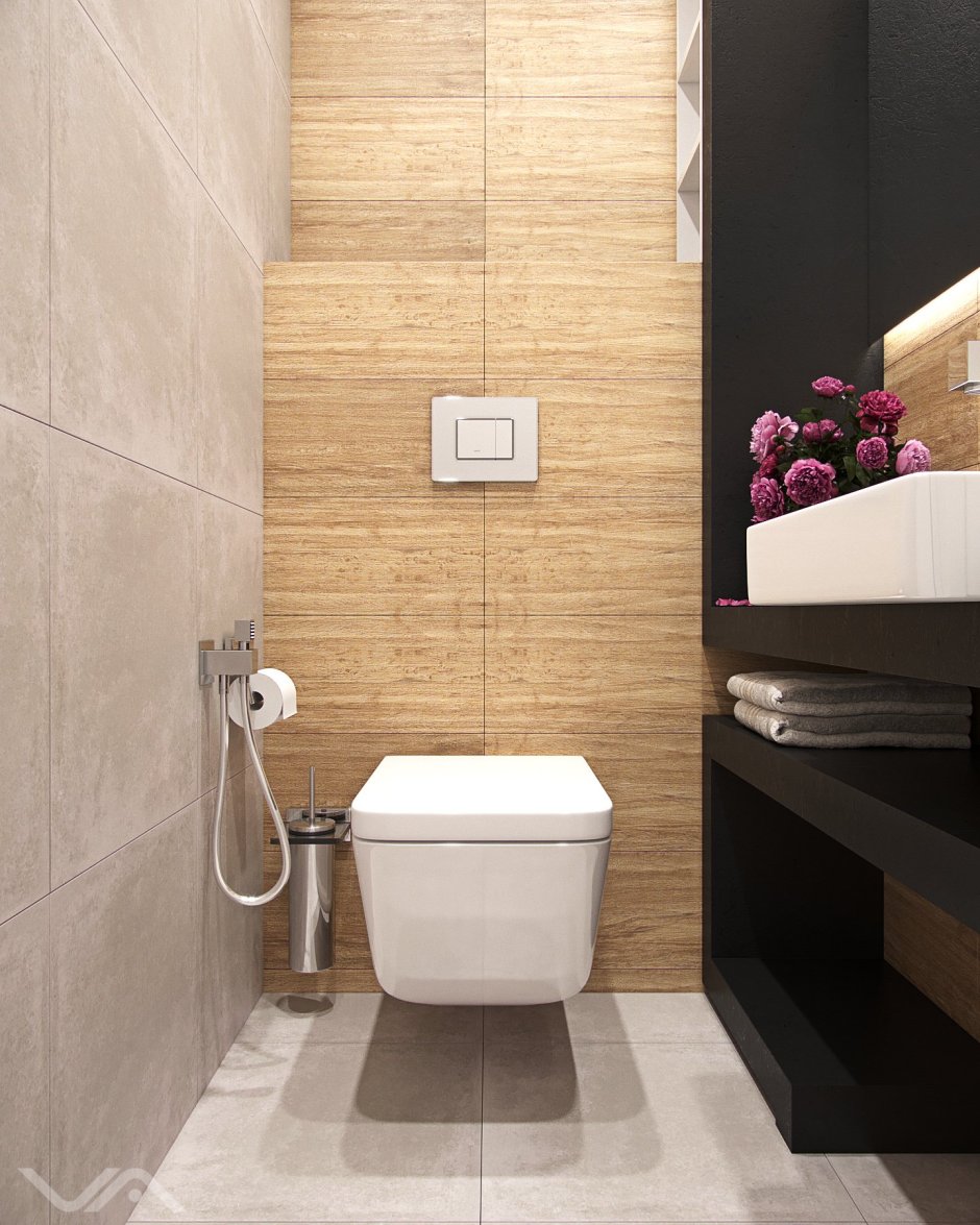 Плитка под дерево в туалете