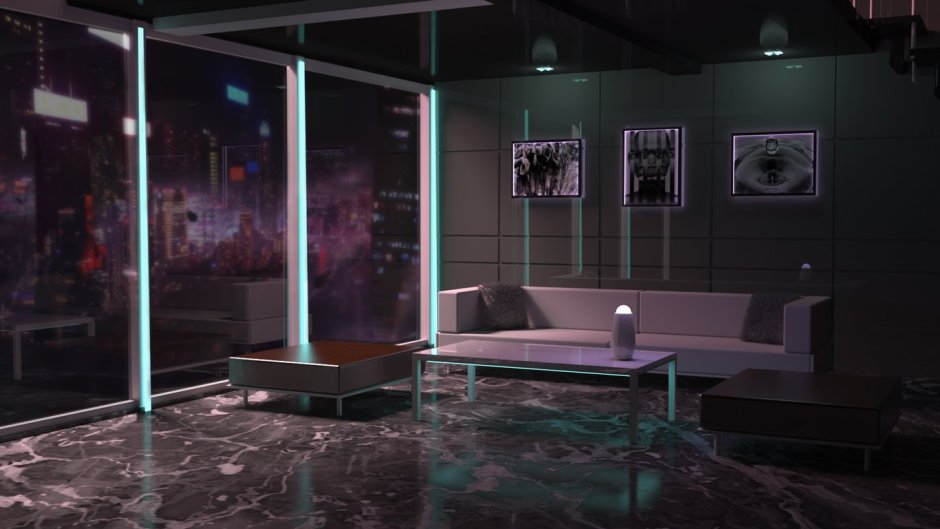 Интерьер в стиле киберпанк 2077