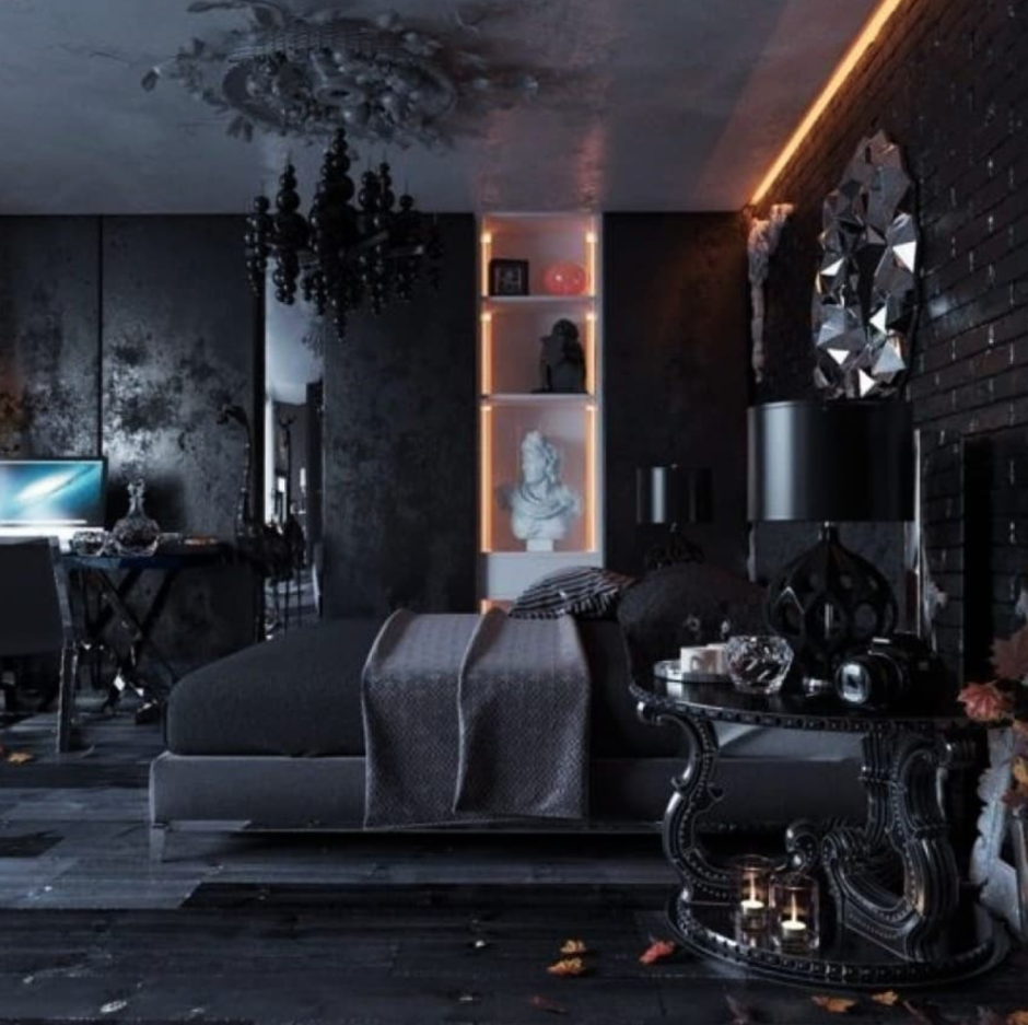 Тотал Блэк комната интерьер
