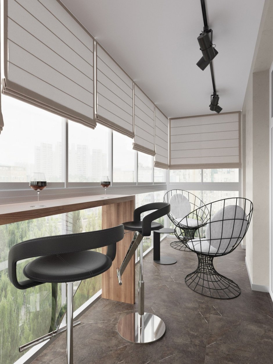 Балкон в стиле лофт с барной стойкой