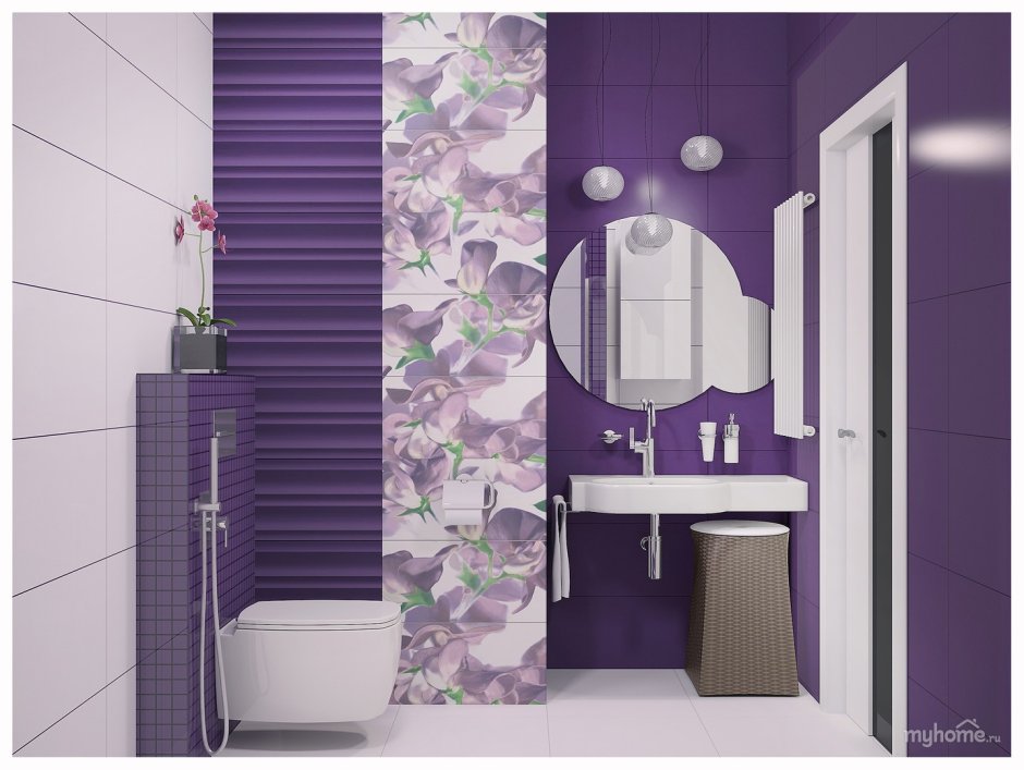 Сиренево белая ванная комната