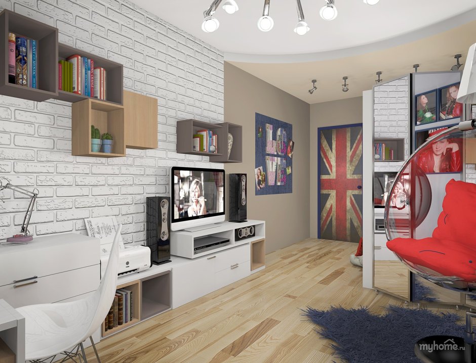 Кирпич в интерьере детской комнаты