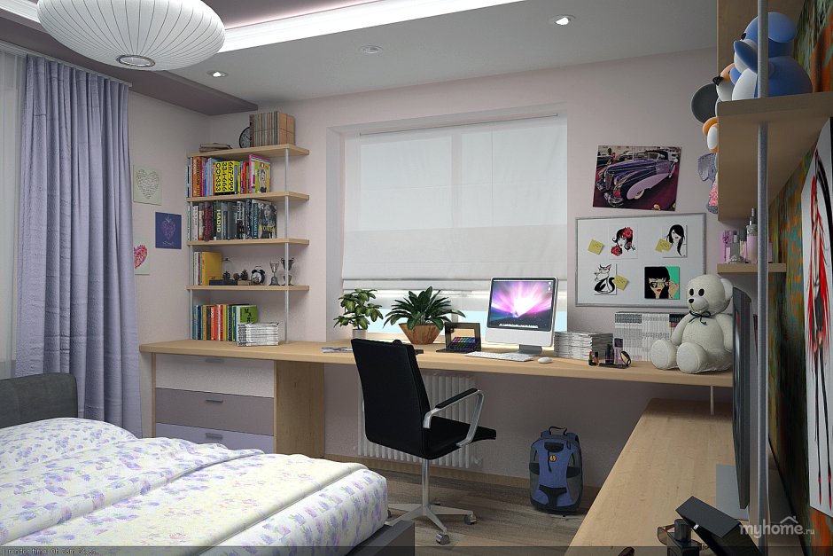 Комната подростка девочки стол у окна