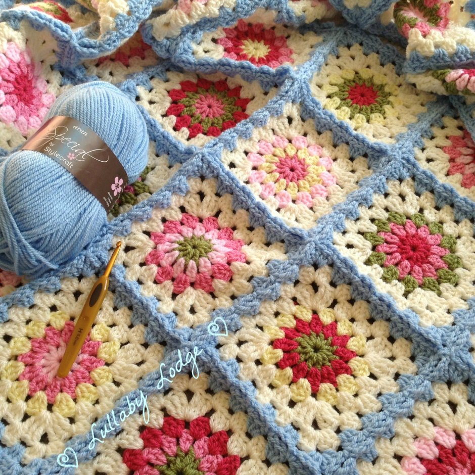 Плед квадратами крючком