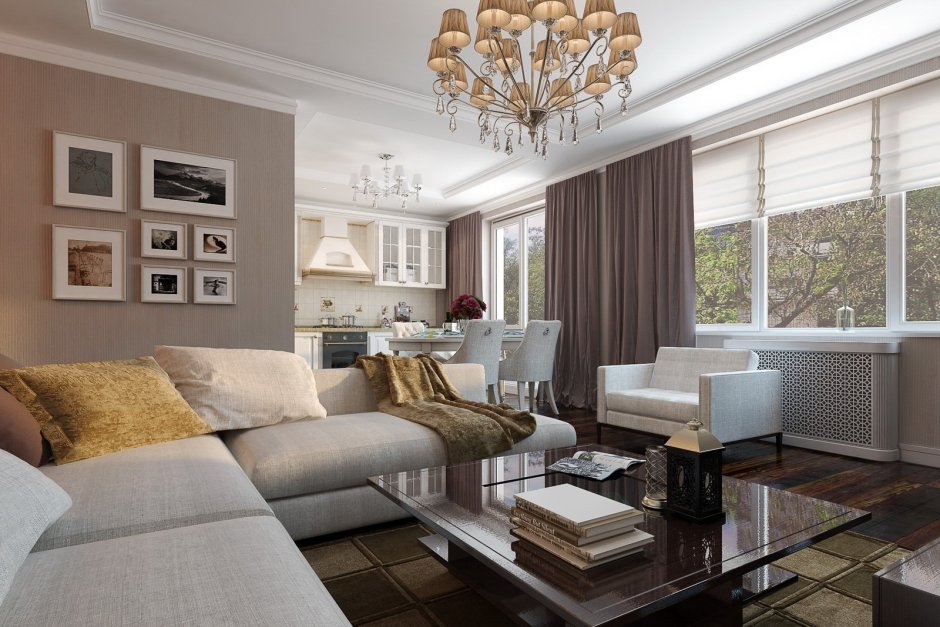 Интерьер современной трехкомнатной квартиры студии